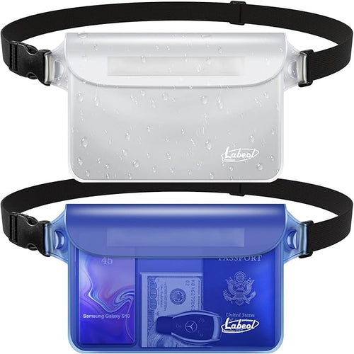 Labeol Waterproof Fanny Pack, 2 PCS Waterproof Pouch with Waist Strap, Fanny Pack to Keep Phone and Valuables Dry for Swimming Kayaking Boating Snorkeling