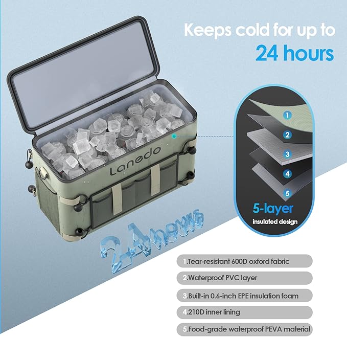 Deep Freeze Cooler Soft Sided Cooler Bag, 34 Can Collapsible Insulated Ice Chest, Large Leakproof Camping & Travel Cooler for Kayaking & Beach
