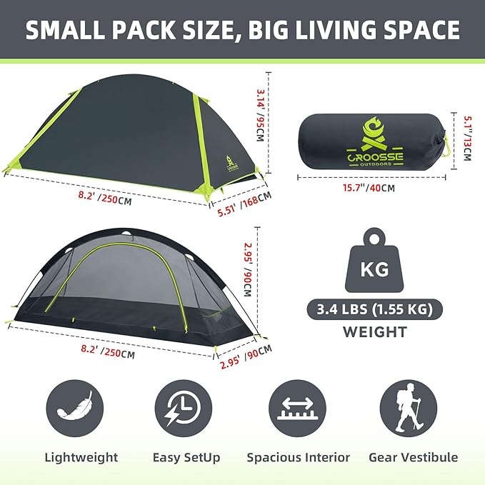 1 Person Backpacking Tent for Camping – Waterproof Windproof Camping Tents, Lightweight Single Pole Tent for Motorcycle, Hiking, Bicycle, Outdoor