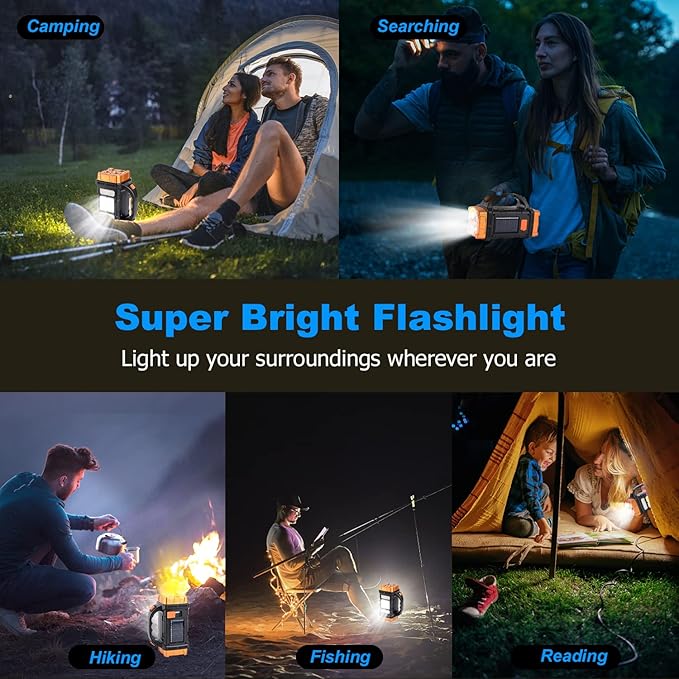 Two Side Solar Handheld Flashlight with COB Sidelight, High Bright 8 Modes Spotlight with USB Cable, Rechargeable Portable LED Searchlight for Outdoor Hunting Boating Camping Emergencies
