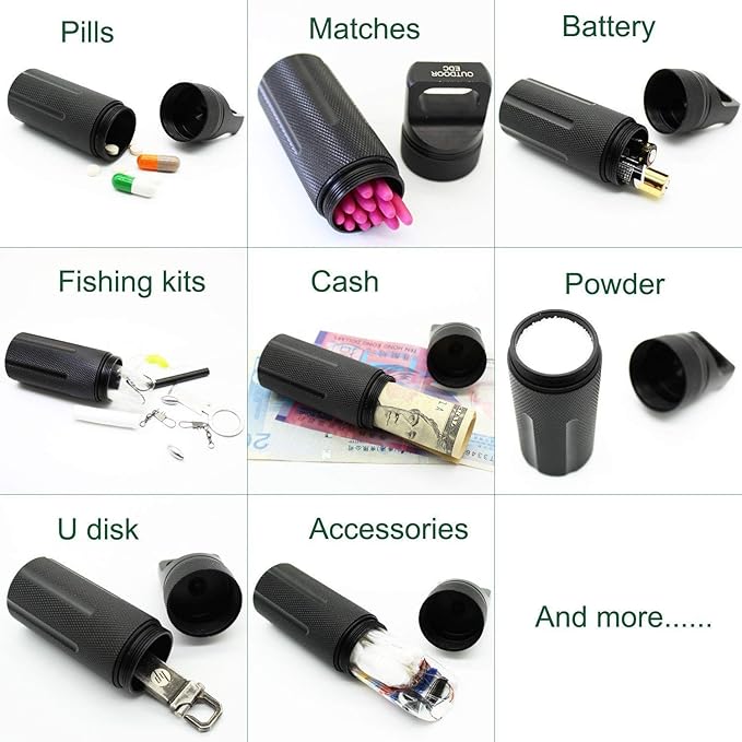 Ccanku C20 EDC Waterproof Case Military Level Survival Pill Match Case Box Container CNC Metal Seal Bottle Camping Essentials Tool, Survival Storage Container (Black Orange Green)