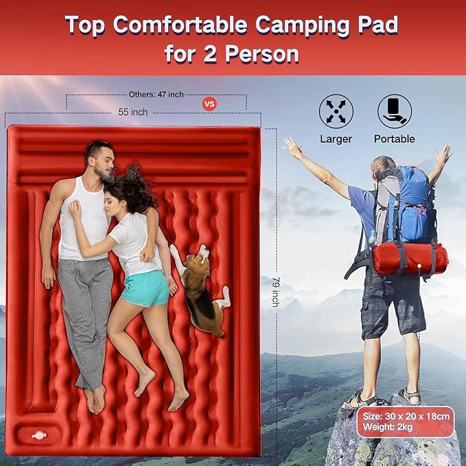 Camping Sleeping Pad, Extra Thick 5 Inch Camping Mat with Pillow Built-in Foot Pump Inflatable Sleeping Pads Compact for Camping Backpacking Hiking Traveling Tent