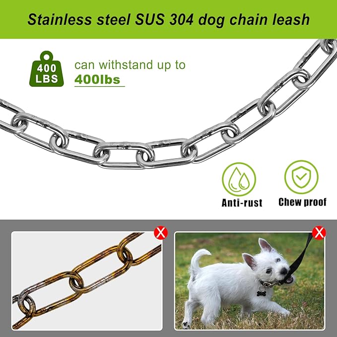 SELEWARE Dog Tie Out Stake Outdoor Anti-Rust Dog Anchor with Stainless Steel Dog Chains Leash for Large Dogs up to 220 lbs, Foldable Dog Stake Dog Camping Gear 15 ft C