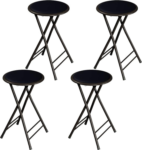 Lavish Home Set of 4 Counter Height Bar Stools – 24-Inch Backless Folding Chairs with 225lb Capacity for Kitchen, Rec Room, or Game Room (Black)