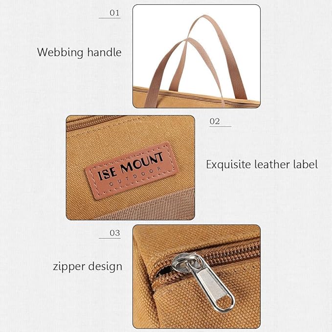 Tent Stakes Bag,Canvas Camping Storage Bags Essentials Accessories Tools Hiking Hunting Gear(Brown 40CM)