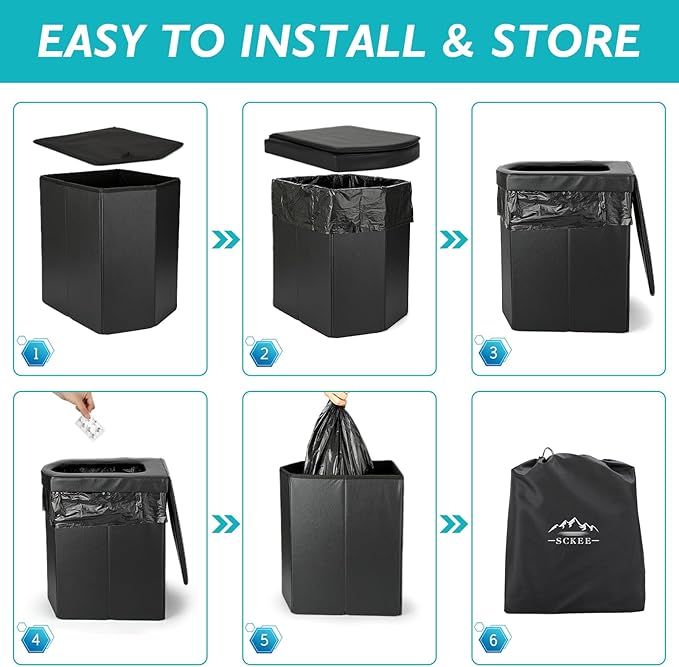 Portable Toilet for Adults, XL Portable Toilet for Camping, 16.5'' Camping Toilet with Lid, Camp Toilet with Handbag, Travel Potty for Camping, Hiking, RoadTrip, Car, Tent, Truck Drivers