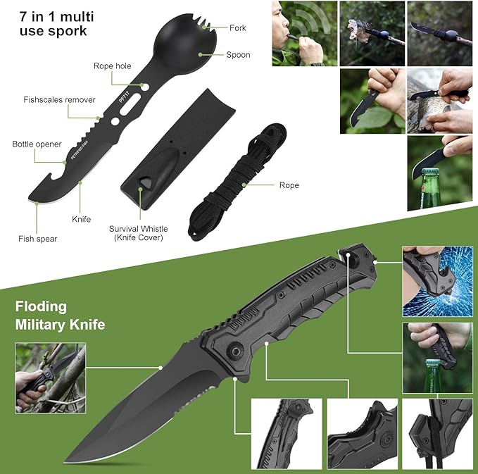 Gifts for Him Men Dad Christmas, Survival Kits, Emergency Survival Gear and Equipment, Cool Gadgets for Men Camping Fishing Hunting Outdoor