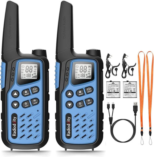 Radioddity FS-T7 Walkie Talkies for Adults Kids Long Range Rechargeable Walky Talky FRS NOAA Two Way Radio, License Free with VOX, USB-C Charging, Flashlight, for Camping Hiking, 2 Pack