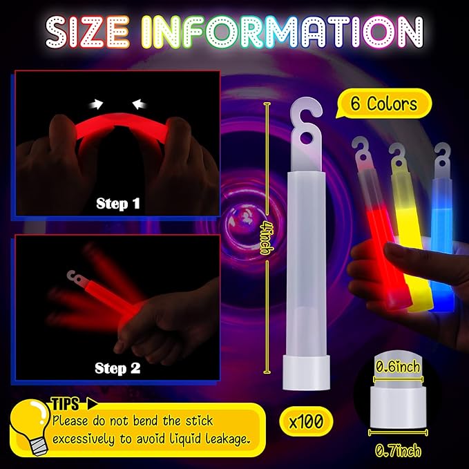 100 Pcs Ultra Bright Glow Sticks in Bulk 4 Inch Camping Glow Sticks Glow in The Dark Light Sticks for Wedding Parties and Activities Emergency Light with 12 Hours Duration