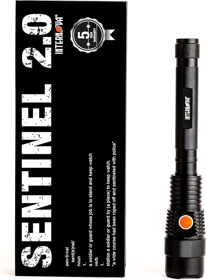 INTERNOVA® Sentinel 2000 Lumen Rechargeable Flashlight 10.5 Inches - LED Flashlight includes USB Cord & Magnetic Sealed Gift Box