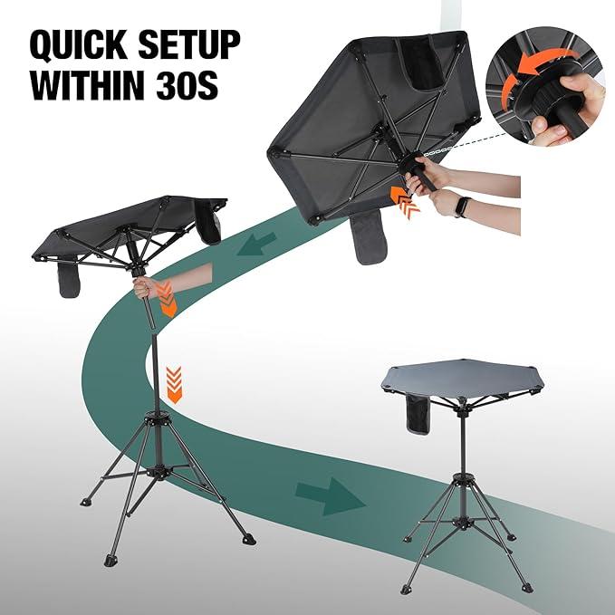 Extra Tall Folding Chairs & Adjustable Height Folding Table Set, Portable Outdoor Bar Table & Foldable Director Chairs with High Back and Storage Bag for Backyard,Beach,Travel