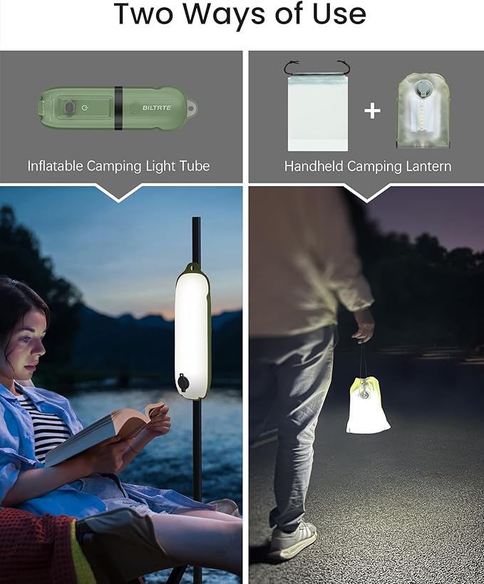 Camping Lights Rechargeable, 4 Lighting Modes, IP66 Waterproof Inflatable Lamp for Hiking, Backpacking, Survival Kit, Collapsible Tent Lights for Camping, Portable Lanterns for Power Outage