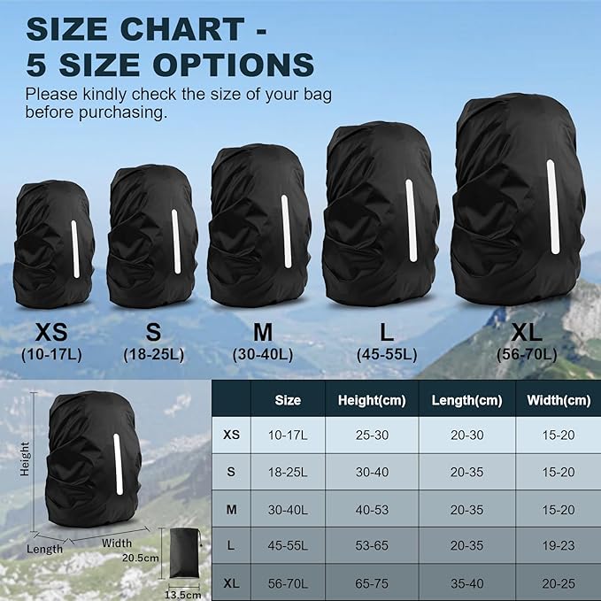 LAMA 2 Pack Waterproof Rain Cover for Backpack, Reflective Rucksack Rain Cover for Anti-dust/Anti-Theft/Bicycling/Hiking/Camping/Traveling/Outdoor Activities (Black, XL)