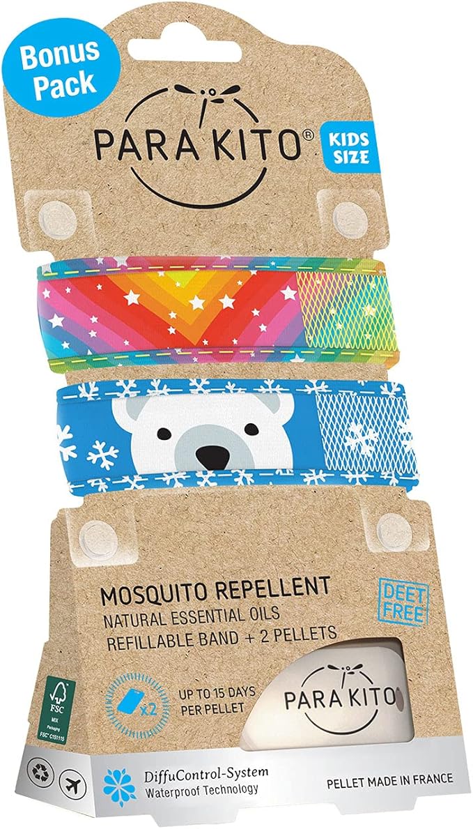 PARA'KITO Mosquito Repellent Pack - 2 Kids Wristbands & 2 Refills Rainbow/Polar Bear