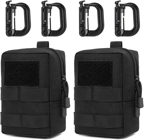 MUCHER 2 Pack Molle Pouches Tactical Pouches EDC Pouch Organizer Molle Bag Utility Pouch with 4 Carabiners for Outdoor Hiking Hunting Camping Training