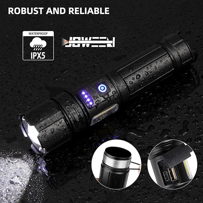 Rechargeable Flashlight, Portable and Super Bright Torch Light with 7 Modes, Power Output Function, IPX5 Waterproof for Outdoor Activities