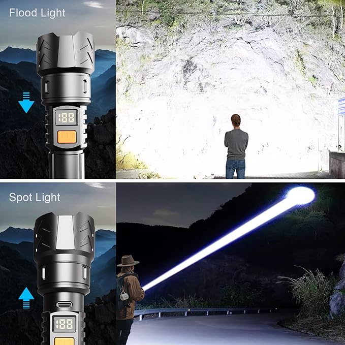 Rechargeable Flashlights High Lumens, 100000 High Lumens, Zoomable USB Rechargeable Flashlight, 5 Modes with COB Work Light,Small Flashlight for Camping, Emergency Flashlight