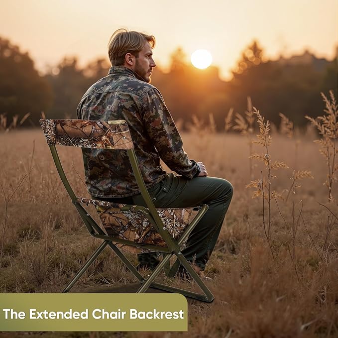 Folding Camping Chair,Portable High-Back Hunting Chair, Lightweight Hunting Stool w/Storage Bag,Shoulder Strap,for Camping,Hiking,Beach,Picnic,Support Up to 250 lbs,Camouflage