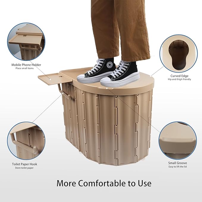 Foldable Portable Toilet for Adults, Upgraded Ergonomic Camping Toilet with 500 Lbs Load-Bearing Capacity, Emergency Car/Travel Toilet or Portable Potty for Adults