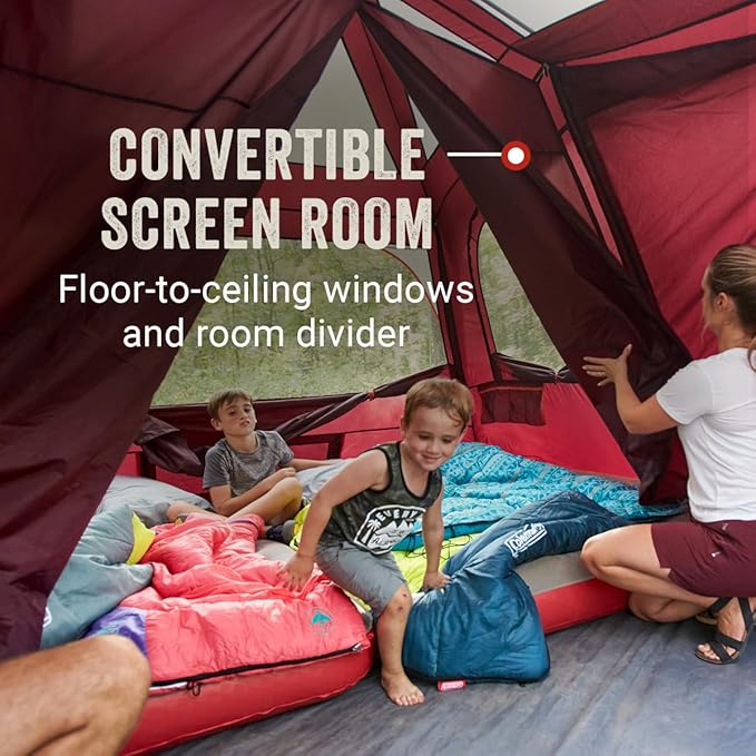 Coleman Skylodge 10-Person Family Tent Weatherproof XL Tent with Rainfly & Room Divider Fits 4 Queen-Sized Airbeds Made of PFAS-Free Materials