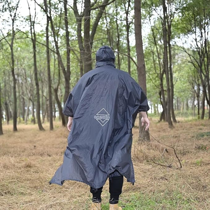 onewind Hooded Rain Poncho, Silnylon Camping Rain Coat Versatile Survival Shelter Lightweight Poncho for Hiking, Backpacking