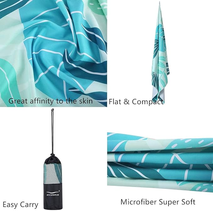 CHARS Microfiber Quick Drying Beach Towel Super Absorbent & Sand Free Towel for Kids Teens Adults Travel Gym Camping Pool Yoga Outdoor and Picnic(63"×31"/63"×39")