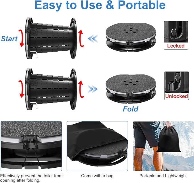 CKE Upgraded Retractable Portable Toilet for Camping with Soft PU Cushion, 300LBS Folding Toilet Adjustable Height Camping Toilet for Adults Kids, Portable Potty Travel Foldable Toilet for Camping/Car