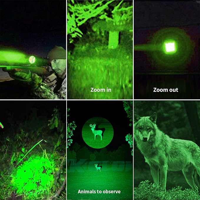 Two-in-one Flashlight with White Light and Green Light,Green Flashlight Rechargeable, Outdoors Zoom Green Tactical Flashlight ,2 Modes.