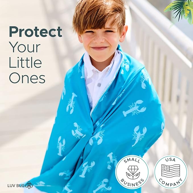 Luv Bug Kids UPF Pool/Beach Towel with Hood, Sunscreen Towel, UV Protection, UPF 50+, Sand Free Absorbent & Quick Dry Swimming Towel for Beaches, Camping, & Travel (30.5" x 40.5", Sports)