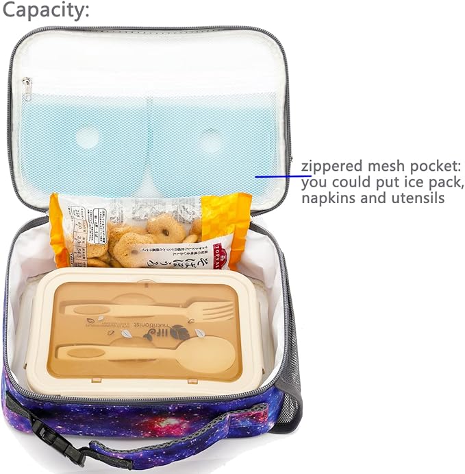 FlowFly Kids Lunch box Insulated Soft Bag Mini Cooler Back to School Thermal Meal Tote Kit for Girls, Boys, Galaxy