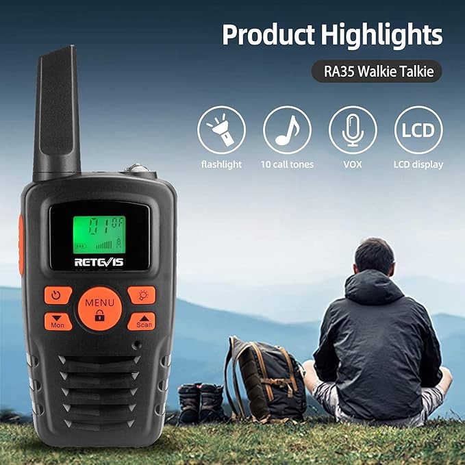 Retevis RA35 Walkie Talkies for Adults Kids, Long Range Walkie Talkies, Easy to Use Clear Sound, Portable 2 Way Radio, 22CH VOX Flashlight, Kids Walkie Talkie Set of 2 for Camping Hiking Car Travel