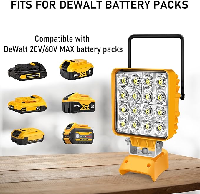 Portable LED Work Light for Dewalt 20v Battery,Dewalt Battery Light with Power Functionality and Rotating Stand,Rechargeable Flood Light,48W 4800LM Flashlight for Garage & Jobsite Lighting
