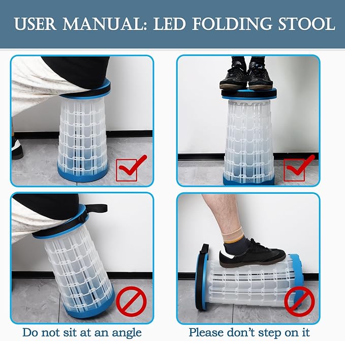 White Light Collapsible Folding Lightweight Portable Camping Stool, Collapsible Outdoor Chair for Camping, Hiking, BBQ, Fishing, Music Festivals