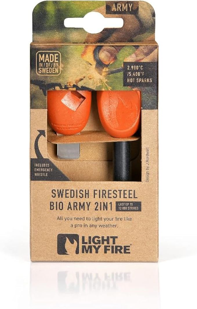 Light My Fire Flint Fire Starter Ferro Rod Survival Tool Army — Fire Steel Bushcraft Gear — Flint and Steel Magnesium Fire Starter Kit — 3/8” 2-in-1 Fire Starters for Campfires — 12,000 Strikes