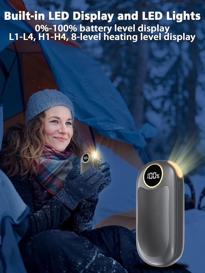 Hand Warmers Rechargeable, 14000mAh Electric Hand Warmer Max 18Hrs Warmth, Dual-Sided Hand Warmers Reusable Heat Up to 131℉, Portable Gloves Handwarmers for Raynauds, Hunting, Golf, Football, Camping