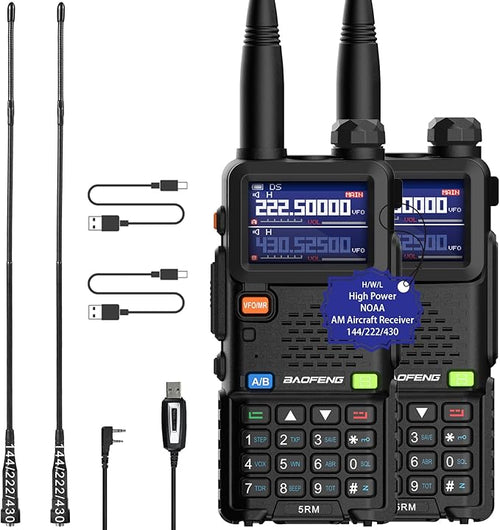 Ham Radio Handheld Baofeng Radio 5RM Upgraded of UV-5R High Power Long Range Walkie Talkies for Adults Multi-Band Two Way Radio NOAA Weather Copy Frequency USB C Charger 999CH Outdoor Hiking Camping