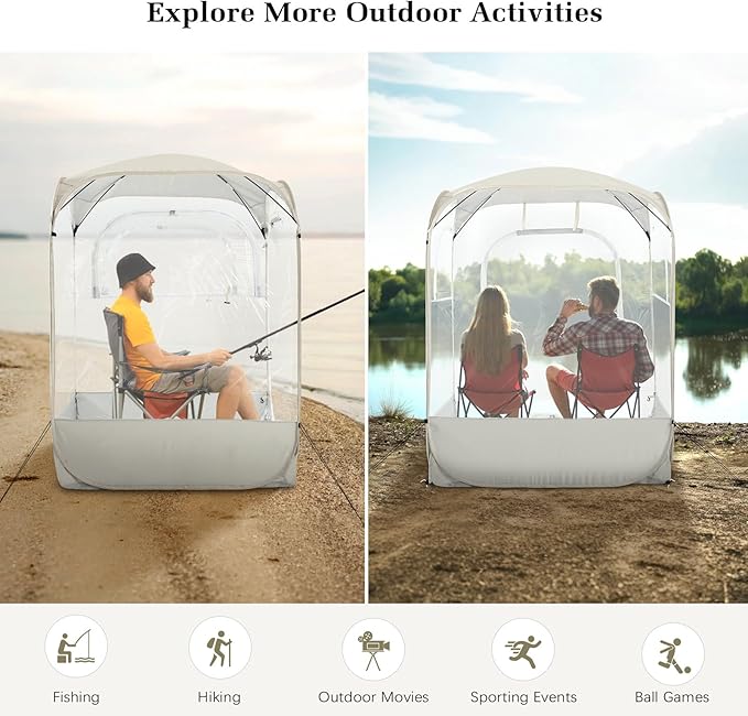 Sports Pods, Instant Pop Up Bubble Tent Fits 1-2 Persons, Spacious Interior, High Visibility & Ventilation for Outside Sports Events, Fishing