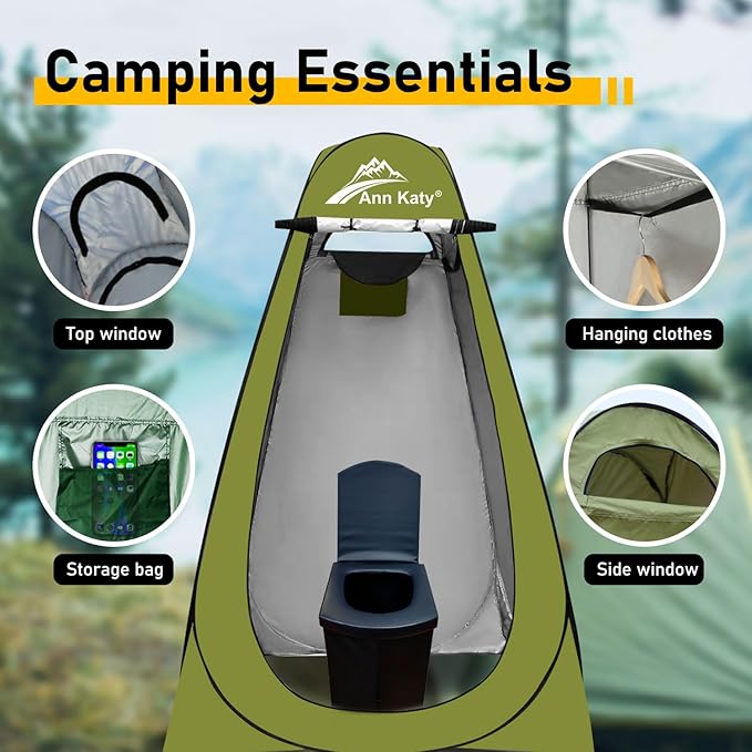 Portable Toilet with Pop Up Privacy Tent,XL Large Portable Toilet for Adults, Outdoor Camping Shower Tents Changing Room Emergency Folding Toilet Tent Kit with Carry Bag for Camping/Hinking…