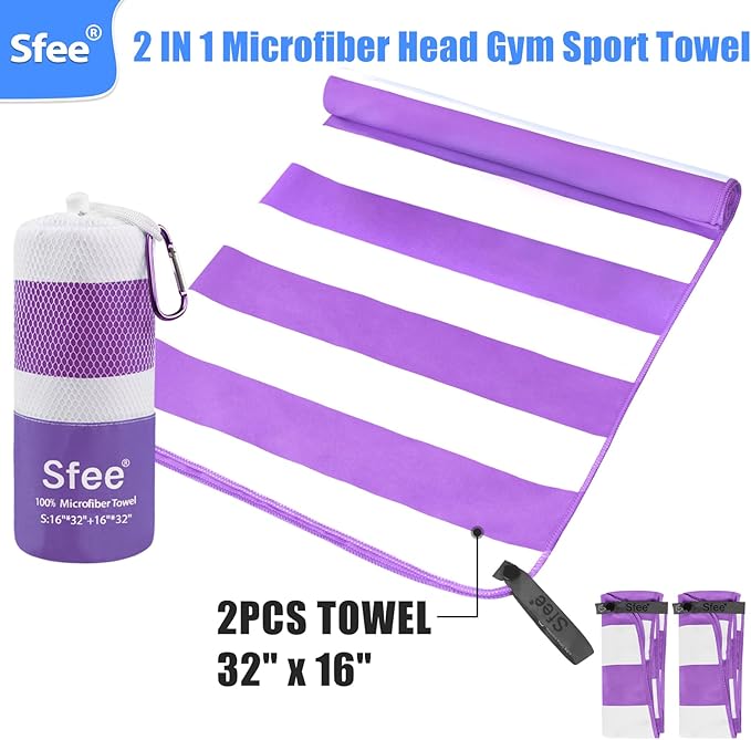 Sfee 2 in 1 Microfiber Travel Towel, Quick Dry Towel Camping Towel Beach Towel Super Absorbent Compact Lightweight Sports Towel Gym Towel Set for Gym, Hiking, Pool, Bath, Yoga (Small: 32''x16'')