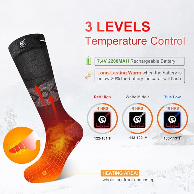 Heated Socks for Women Men,Foot Warmers Electric Rechargable Battery Heating Socks,Winter Cold Feet Hunting Ski Camping Hiking Riding Motorcycle Snowboating Thermal Warm Socks