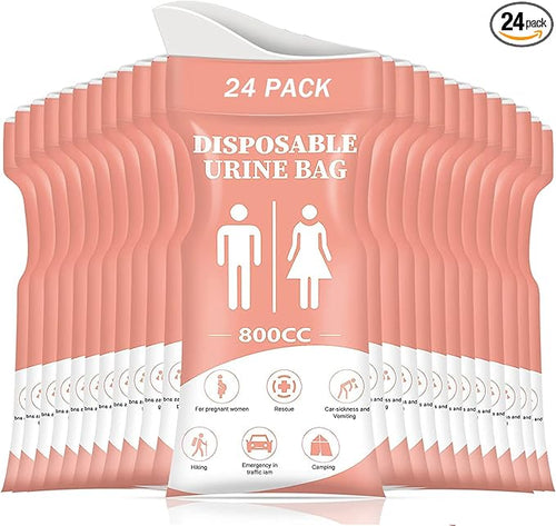 DIBBATU Disposable Urinal Bag, 24 PCS 800ML Emergency Urine Bag, Unisex Urinal Bag, Portable Camping Pee Bag, Travel Urine Bags Vomit Bag for Traffic Jams, Camping, Hiking, Pregnant, Patient, Kids