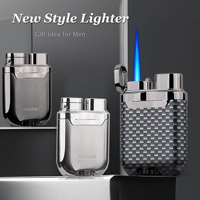 HONEST Torch Lighter Butane Lighter Windproof Lighter Mens Gifts Lighter for Candle Camping Family Use (Silver)