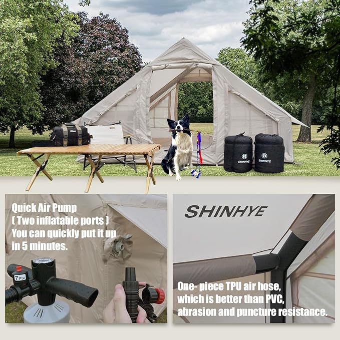 Inflatable Tent for Camping Large Blow Up Tents Glamping 4-8 Person House 4 Season Air with Pump Easy Set up Waterproof Outdoor Oxford