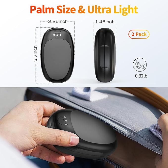 Hand Warmers Rechargeable 2 Pack, Electric Hand Warmer Reusable 4000mAh USB Portable Pocket Warmer, 10 Hrs Lasting Hand Heater for Camping Hiking Hunting Golf Ideal Warm Gift for Women Men
