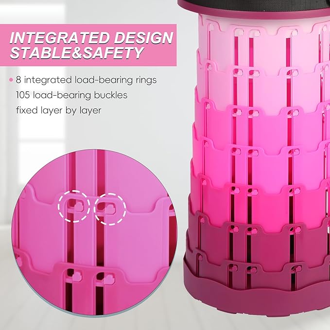 Upgraded Collapsible Stool, 400lbs Max Load. Portable Retractable Folding Telescoping Stool for Camping, Fishing, Hiking & Travel, Ideal for Adults (Purple)