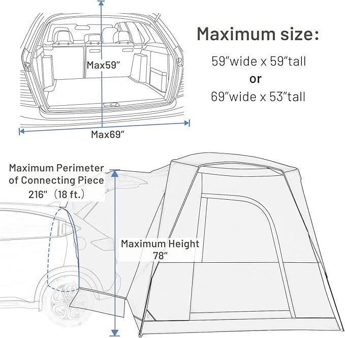 TIMBER RIDGE 5 Person SUV Tent with Movie Screen Weather Resistant Portable for Car SUV Van Camping, Includes Rainfly and Storage Bag, 10' W X 8' L X 7.1' H Blue