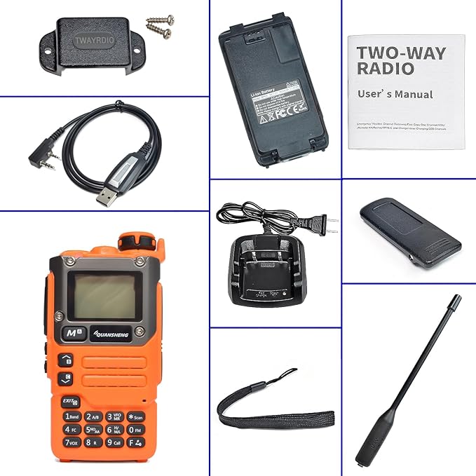 TWAYRDIO Quansheng UV-K6 UV-K5(8) Portable Radio with Programming Cable and Radio Holder, 5W Dual Band VHF UHF Two Way Radio, NOAA Emergency Weather Receiver, AM/FM Airband Receiving Walkie Talkie