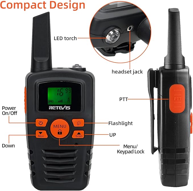 Retevis RA35 Walkie Talkie for Adults Kids, Long Range Walkie Talkies, Family 2 Way Radio 22 FRS Channels with LED Flashlight VOX LCD Display, for Women Kids Camping Hiking Cruise Ship(4 Pcs)