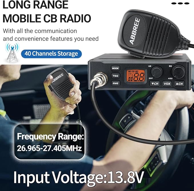 ABBREE CB Radio with Magnetic Mount Antenna for Truckers Long Range AM FM Professional CB Radios,Compact Design,Instant Emergency Channel 9/19,Full 40 Channels,Handheld Mic,LCD Display,VOX