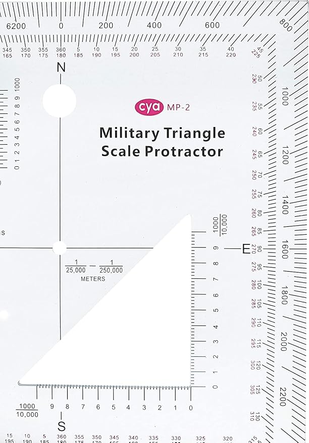 1.2mm Transparent Plastic Military UTM/MGRS Coordinate Scale Map Reading and Land Navigation Topographical Map Scale, Protractor and Grid Coordinate Reader